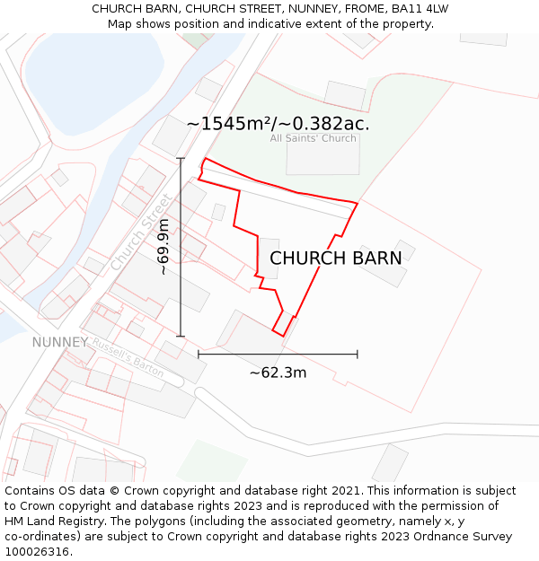 CHURCH BARN, CHURCH STREET, NUNNEY, FROME, BA11 4LW: Plot and title map