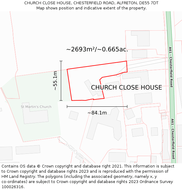 CHURCH CLOSE HOUSE, CHESTERFIELD ROAD, ALFRETON, DE55 7DT: Plot and title map