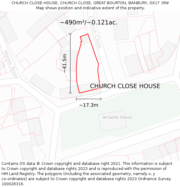 CHURCH CLOSE HOUSE, CHURCH CLOSE, GREAT BOURTON, BANBURY, OX17 1RW: Plot and title map