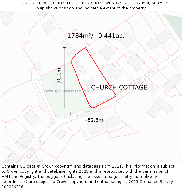 CHURCH COTTAGE, CHURCH HILL, BUCKHORN WESTON, GILLINGHAM, SP8 5HS: Plot and title map