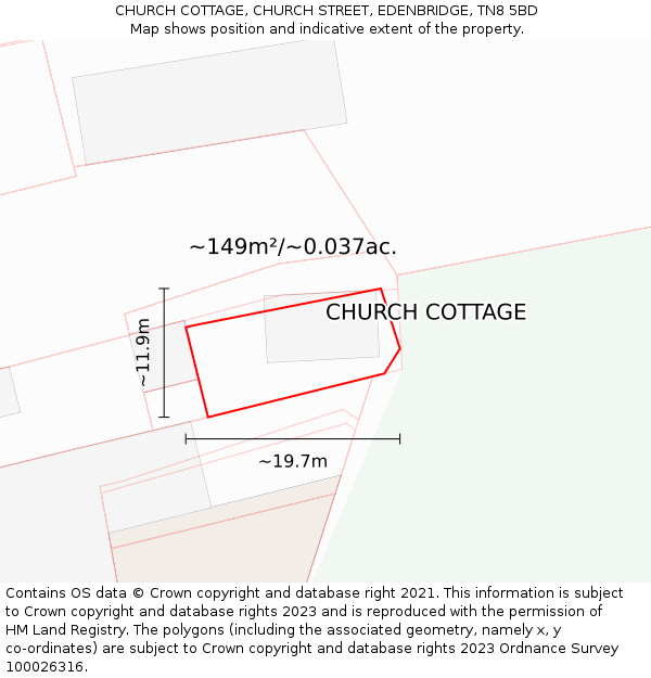 CHURCH COTTAGE, CHURCH STREET, EDENBRIDGE, TN8 5BD: Plot and title map