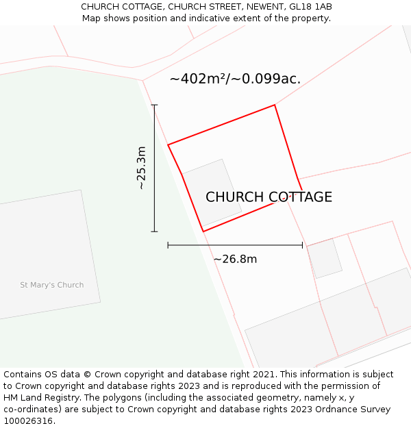 CHURCH COTTAGE, CHURCH STREET, NEWENT, GL18 1AB: Plot and title map