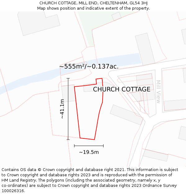 CHURCH COTTAGE, MILL END, CHELTENHAM, GL54 3HJ: Plot and title map