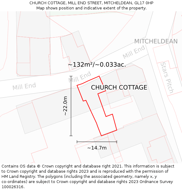 CHURCH COTTAGE, MILL END STREET, MITCHELDEAN, GL17 0HP: Plot and title map