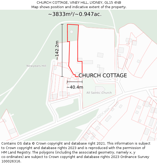 CHURCH COTTAGE, VINEY HILL, LYDNEY, GL15 4NB: Plot and title map