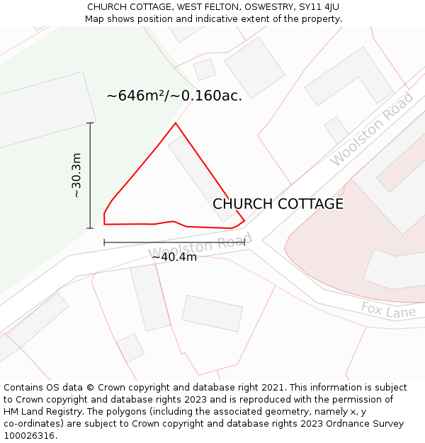 CHURCH COTTAGE, WEST FELTON, OSWESTRY, SY11 4JU: Plot and title map