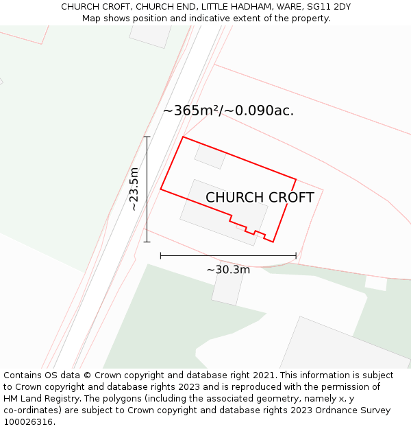 CHURCH CROFT, CHURCH END, LITTLE HADHAM, WARE, SG11 2DY: Plot and title map