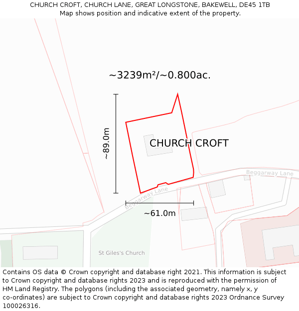CHURCH CROFT, CHURCH LANE, GREAT LONGSTONE, BAKEWELL, DE45 1TB: Plot and title map