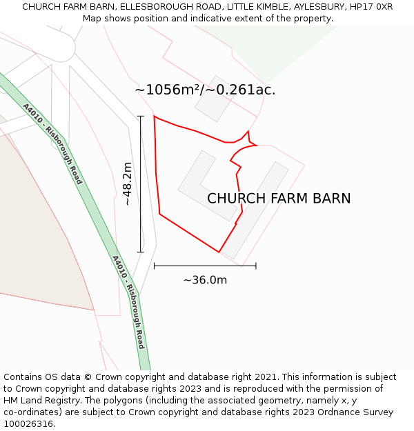 CHURCH FARM BARN, ELLESBOROUGH ROAD, LITTLE KIMBLE, AYLESBURY, HP17 0XR: Plot and title map