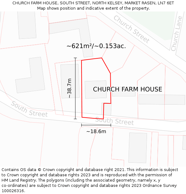 CHURCH FARM HOUSE, SOUTH STREET, NORTH KELSEY, MARKET RASEN, LN7 6ET: Plot and title map