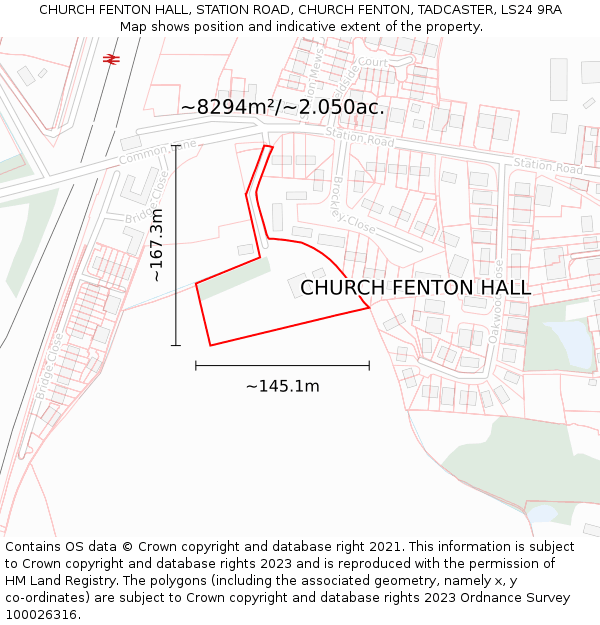 CHURCH FENTON HALL, STATION ROAD, CHURCH FENTON, TADCASTER, LS24 9RA: Plot and title map