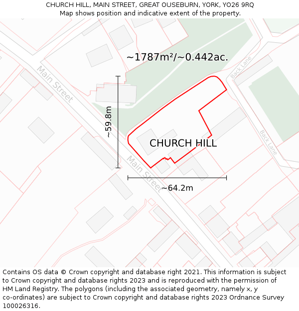 CHURCH HILL, MAIN STREET, GREAT OUSEBURN, YORK, YO26 9RQ: Plot and title map