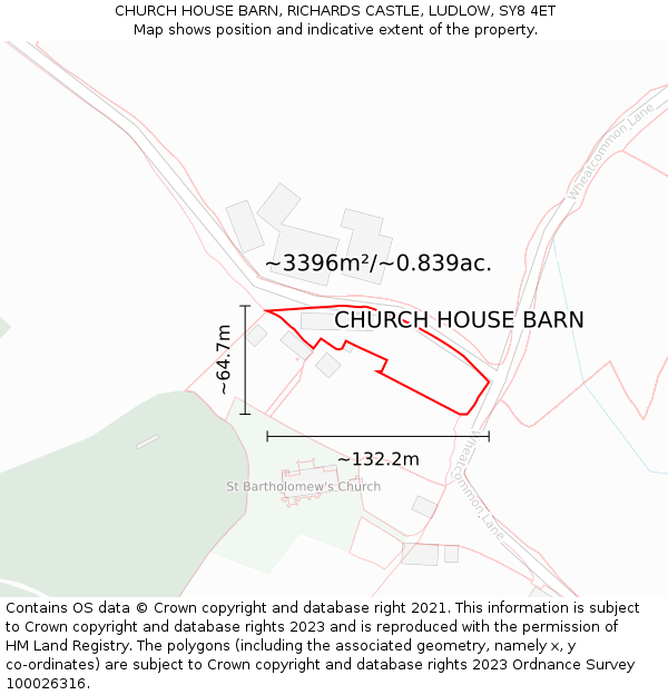 CHURCH HOUSE BARN, RICHARDS CASTLE, LUDLOW, SY8 4ET: Plot and title map