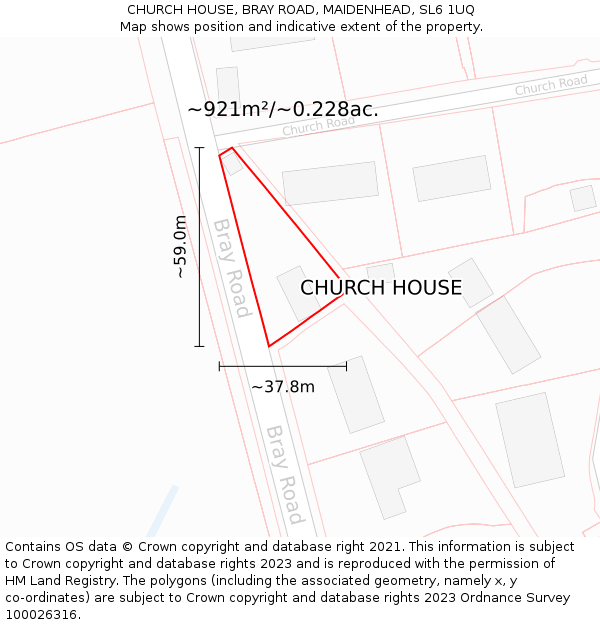 CHURCH HOUSE, BRAY ROAD, MAIDENHEAD, SL6 1UQ: Plot and title map