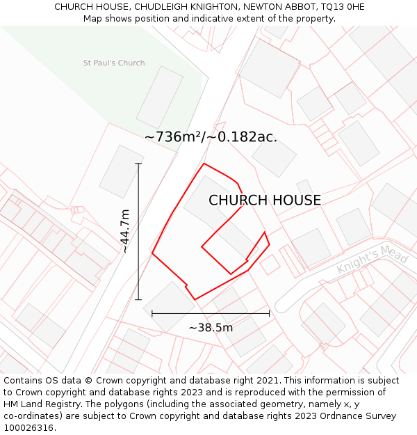 CHURCH HOUSE, CHUDLEIGH KNIGHTON, NEWTON ABBOT, TQ13 0HE: Plot and title map
