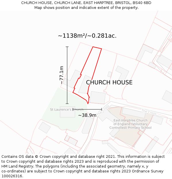 CHURCH HOUSE, CHURCH LANE, EAST HARPTREE, BRISTOL, BS40 6BD: Plot and title map