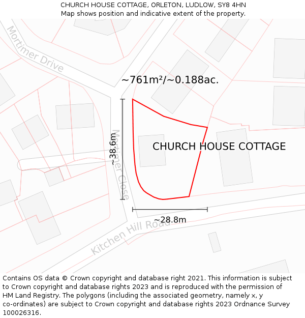 CHURCH HOUSE COTTAGE, ORLETON, LUDLOW, SY8 4HN: Plot and title map