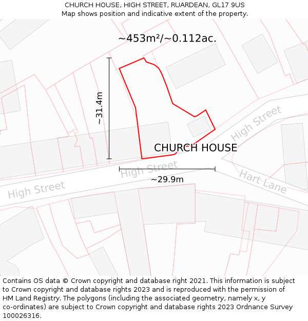 CHURCH HOUSE, HIGH STREET, RUARDEAN, GL17 9US: Plot and title map