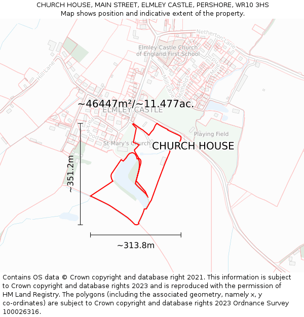 CHURCH HOUSE, MAIN STREET, ELMLEY CASTLE, PERSHORE, WR10 3HS: Plot and title map