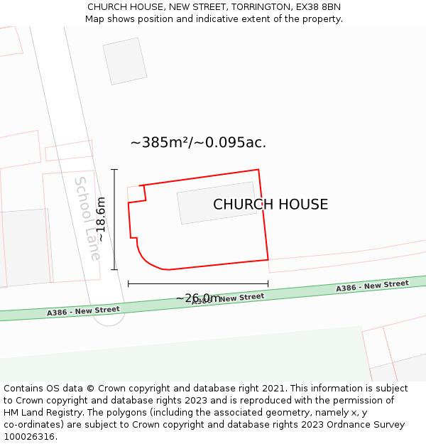 CHURCH HOUSE, NEW STREET, TORRINGTON, EX38 8BN: Plot and title map