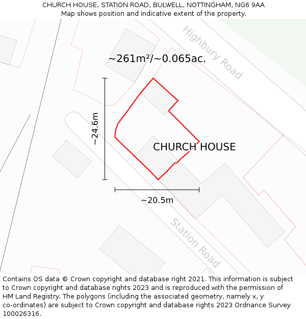 CHURCH HOUSE, STATION ROAD, BULWELL, NOTTINGHAM, NG6 9AA: Plot and title map