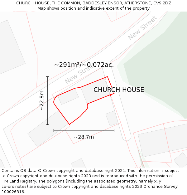 CHURCH HOUSE, THE COMMON, BADDESLEY ENSOR, ATHERSTONE, CV9 2DZ: Plot and title map