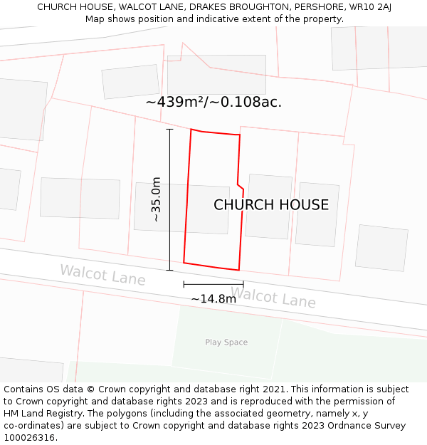 CHURCH HOUSE, WALCOT LANE, DRAKES BROUGHTON, PERSHORE, WR10 2AJ: Plot and title map