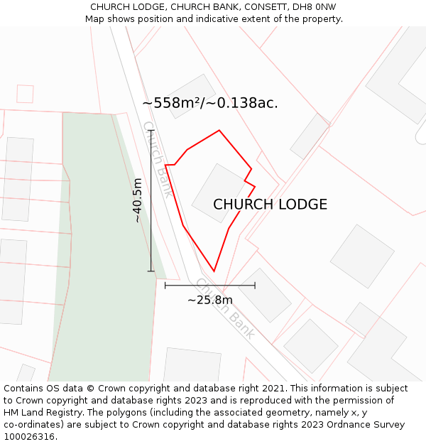 CHURCH LODGE, CHURCH BANK, CONSETT, DH8 0NW: Plot and title map