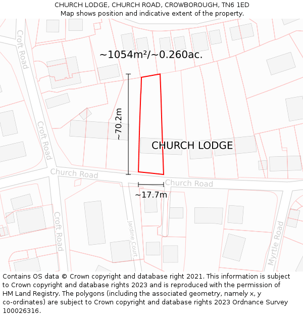 CHURCH LODGE, CHURCH ROAD, CROWBOROUGH, TN6 1ED: Plot and title map
