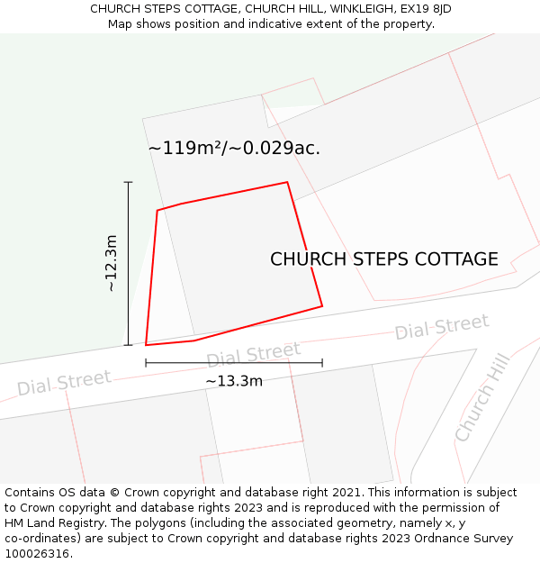 CHURCH STEPS COTTAGE, CHURCH HILL, WINKLEIGH, EX19 8JD: Plot and title map