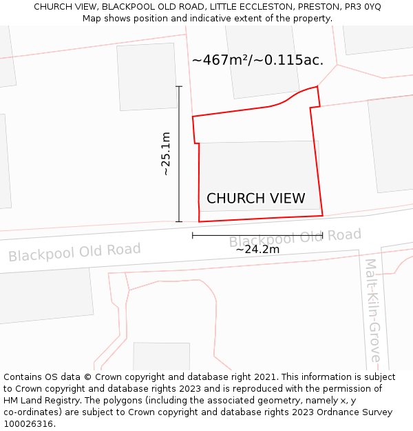 CHURCH VIEW, BLACKPOOL OLD ROAD, LITTLE ECCLESTON, PRESTON, PR3 0YQ: Plot and title map