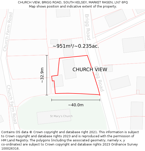 CHURCH VIEW, BRIGG ROAD, SOUTH KELSEY, MARKET RASEN, LN7 6PQ: Plot and title map