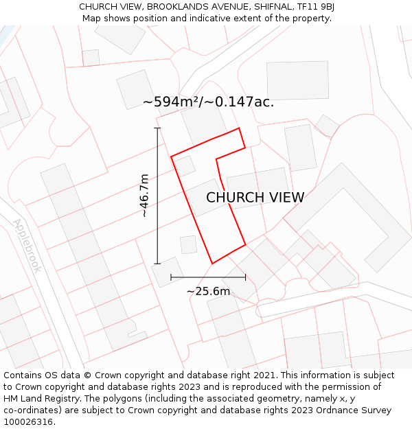 CHURCH VIEW, BROOKLANDS AVENUE, SHIFNAL, TF11 9BJ: Plot and title map
