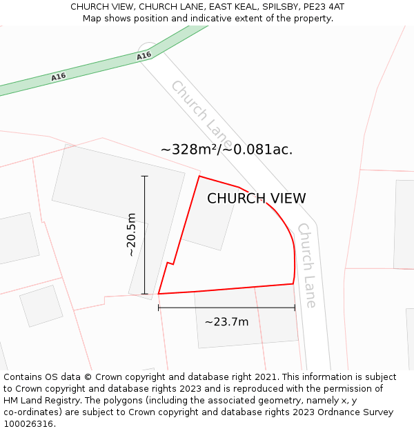 CHURCH VIEW, CHURCH LANE, EAST KEAL, SPILSBY, PE23 4AT: Plot and title map