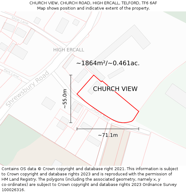 CHURCH VIEW, CHURCH ROAD, HIGH ERCALL, TELFORD, TF6 6AF: Plot and title map