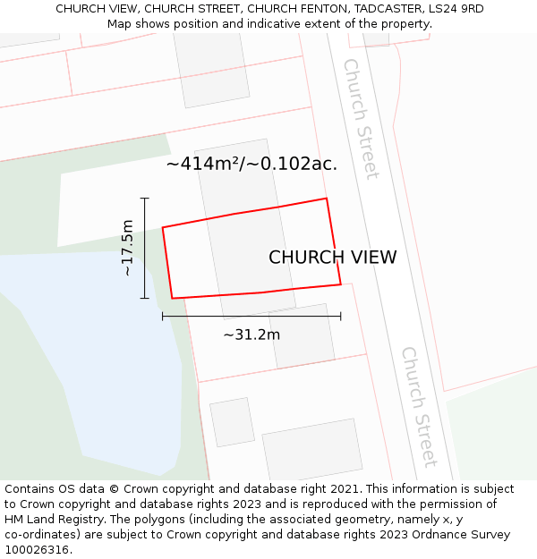 CHURCH VIEW, CHURCH STREET, CHURCH FENTON, TADCASTER, LS24 9RD: Plot and title map