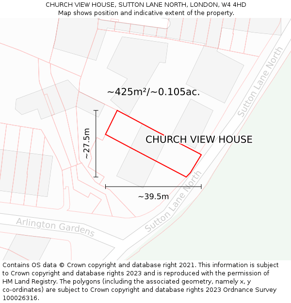 CHURCH VIEW HOUSE, SUTTON LANE NORTH, LONDON, W4 4HD: Plot and title map