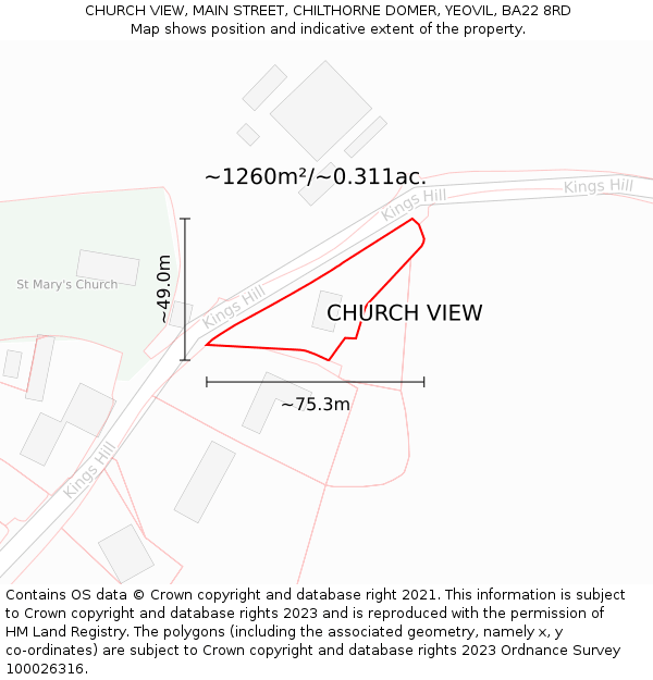 CHURCH VIEW, MAIN STREET, CHILTHORNE DOMER, YEOVIL, BA22 8RD: Plot and title map