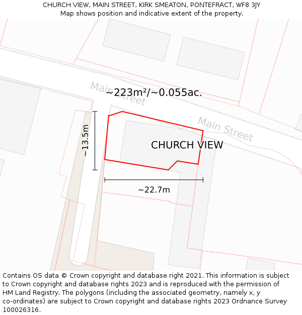 CHURCH VIEW, MAIN STREET, KIRK SMEATON, PONTEFRACT, WF8 3JY: Plot and title map