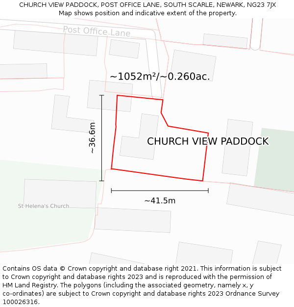 CHURCH VIEW PADDOCK, POST OFFICE LANE, SOUTH SCARLE, NEWARK, NG23 7JX: Plot and title map