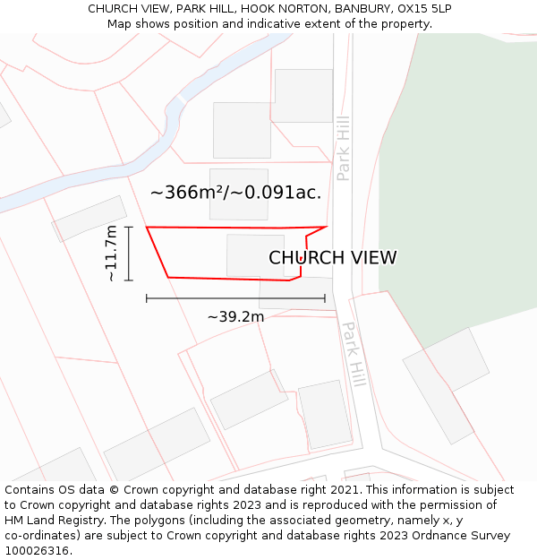 CHURCH VIEW, PARK HILL, HOOK NORTON, BANBURY, OX15 5LP: Plot and title map