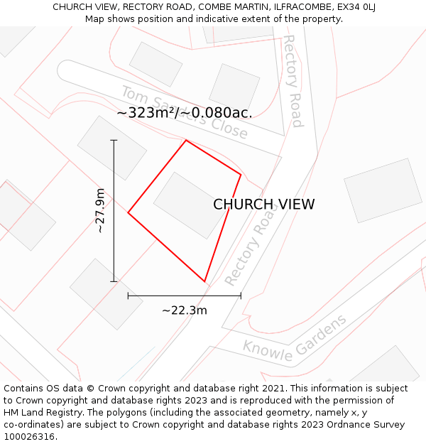 CHURCH VIEW, RECTORY ROAD, COMBE MARTIN, ILFRACOMBE, EX34 0LJ: Plot and title map
