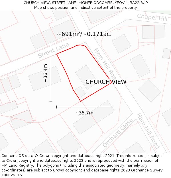 CHURCH VIEW, STREET LANE, HIGHER ODCOMBE, YEOVIL, BA22 8UP: Plot and title map