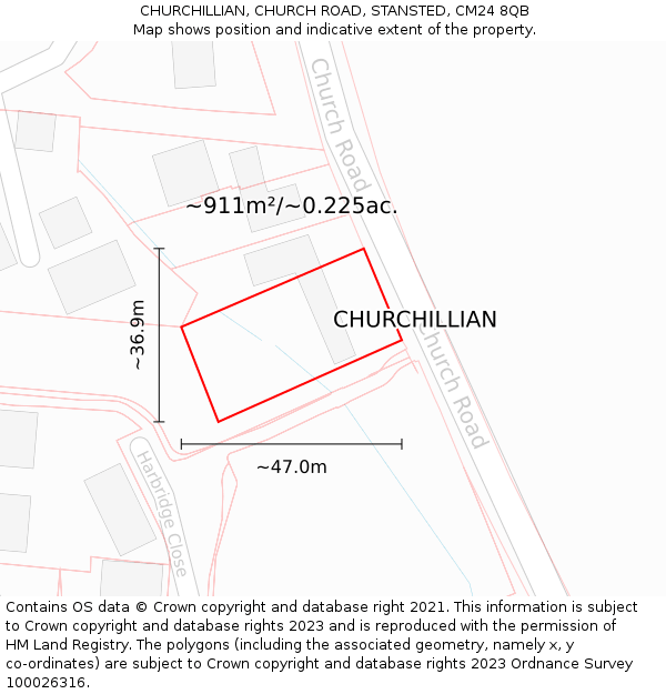 CHURCHILLIAN, CHURCH ROAD, STANSTED, CM24 8QB: Plot and title map