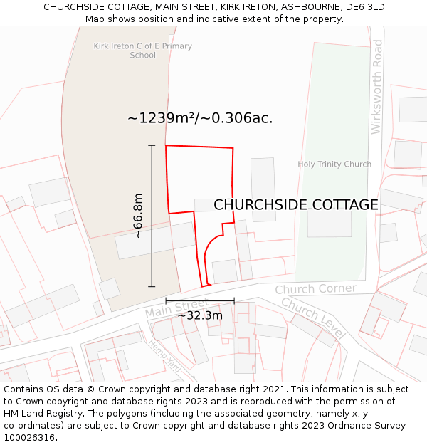 CHURCHSIDE COTTAGE, MAIN STREET, KIRK IRETON, ASHBOURNE, DE6 3LD: Plot and title map