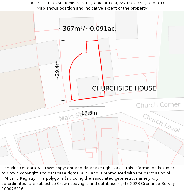 CHURCHSIDE HOUSE, MAIN STREET, KIRK IRETON, ASHBOURNE, DE6 3LD: Plot and title map