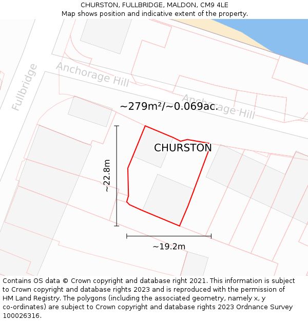 CHURSTON, FULLBRIDGE, MALDON, CM9 4LE: Plot and title map