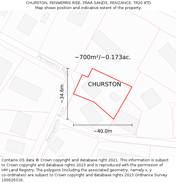 CHURSTON, PENWERRIS RISE, PRAA SANDS, PENZANCE, TR20 9TD: Plot and title map