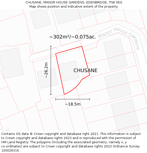 CHUSANE, MANOR HOUSE GARDENS, EDENBRIDGE, TN8 5EG: Plot and title map