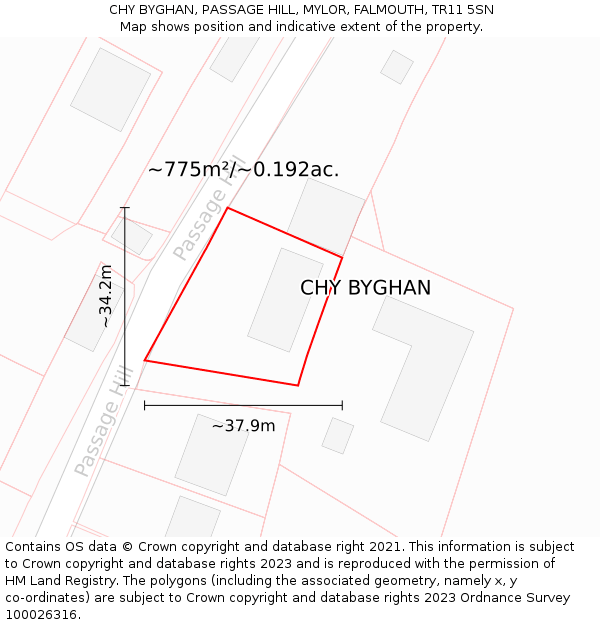 CHY BYGHAN, PASSAGE HILL, MYLOR, FALMOUTH, TR11 5SN: Plot and title map